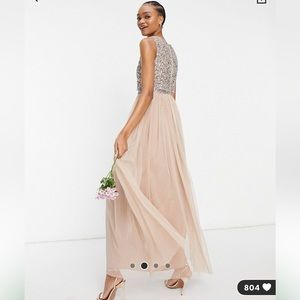 NWT ASOS Maya Bridesmaid 2 in 1 maxi tulle dress w/ tonal delicate sequins